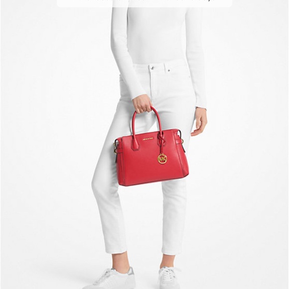 Michael Kors Mercer Medium Top-Zip Belted Satchel Crossbody Purse 
BRIGHT RED
NW - Picture 2 of 16